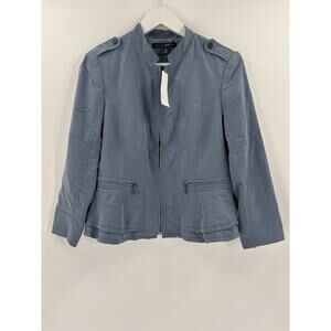 NWT White House Black Market Jacket Womens 6 Blue Motorcycle Full Zip Ruffles